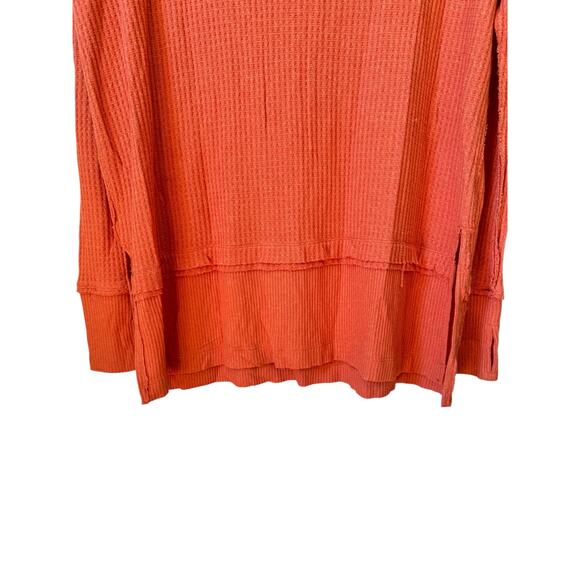 FREE PEOPLE North Shore Thermal Tunic Top Size Small Corral Orange Waffle Knit - Picture 8 of 11